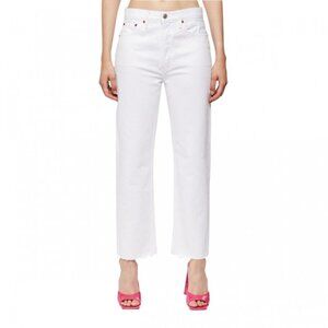 RE/DONE 70s stove pipe denim jeans white raw hem frayed straight leg cropped 30
